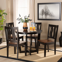 Baxton Studio Elodia-Dark Brown/Walnut-5PC Dining Set Elodia Modern and Contemporary Transitional Two-Tone Dark Brown and Walnut Brown Finished Wood 5-Piece Dining Set